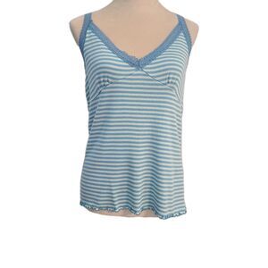 VTG 2006 Old Navy Babydoll Coquette Lace Trim Cami Top Blue White Striped L Y2K